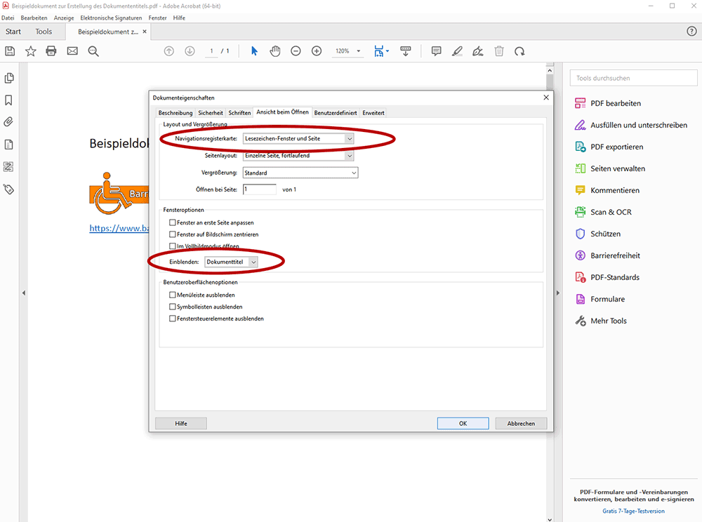 Screenshot Adobe Acrobat Pro mit geöffnetem Reiter Ansich beim Öffnen Datei-Menü